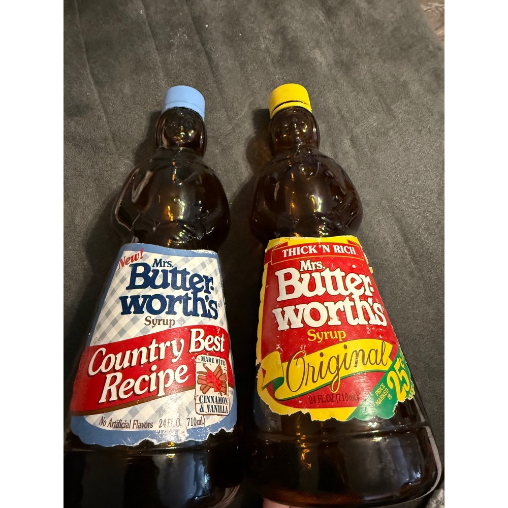Vintage Mrs Butterworths Amber Glass Syrup Bottles Pair Original & Country Best